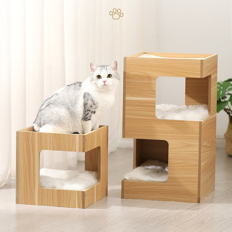 Wooden double layer cat bed