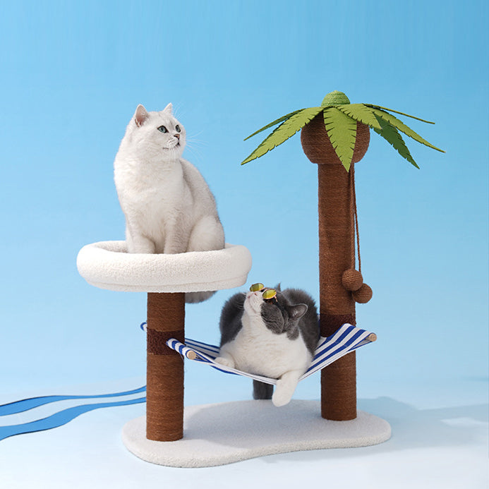 Coconut tree cat scratch stand with hammock