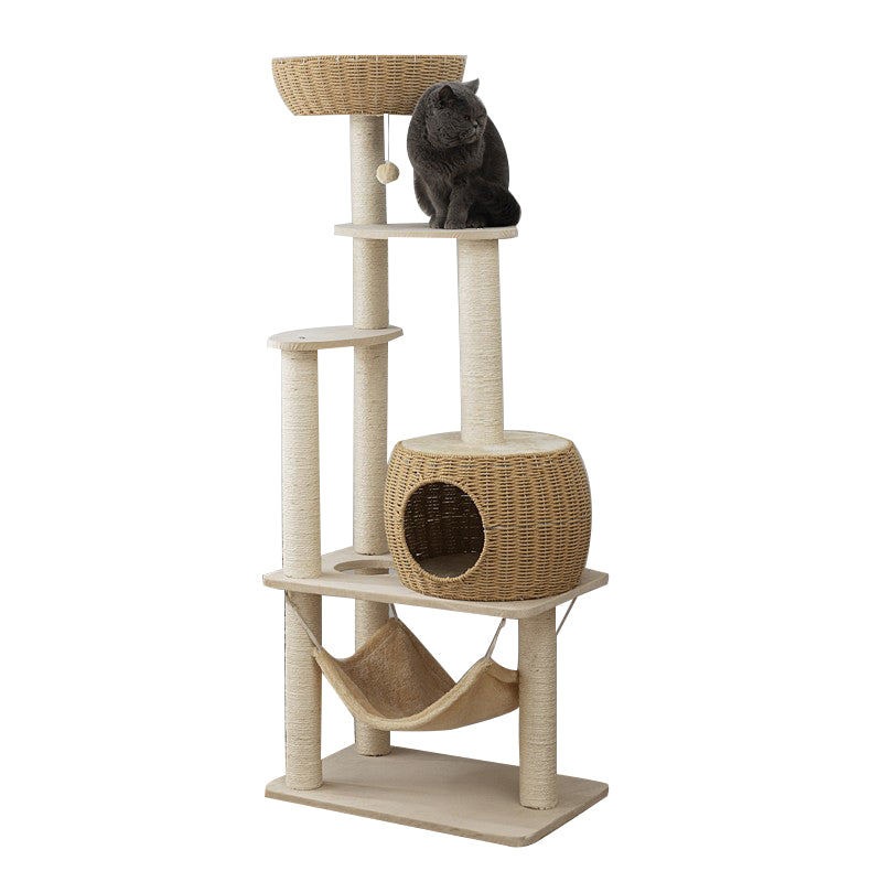 Large rattan waved cat tree