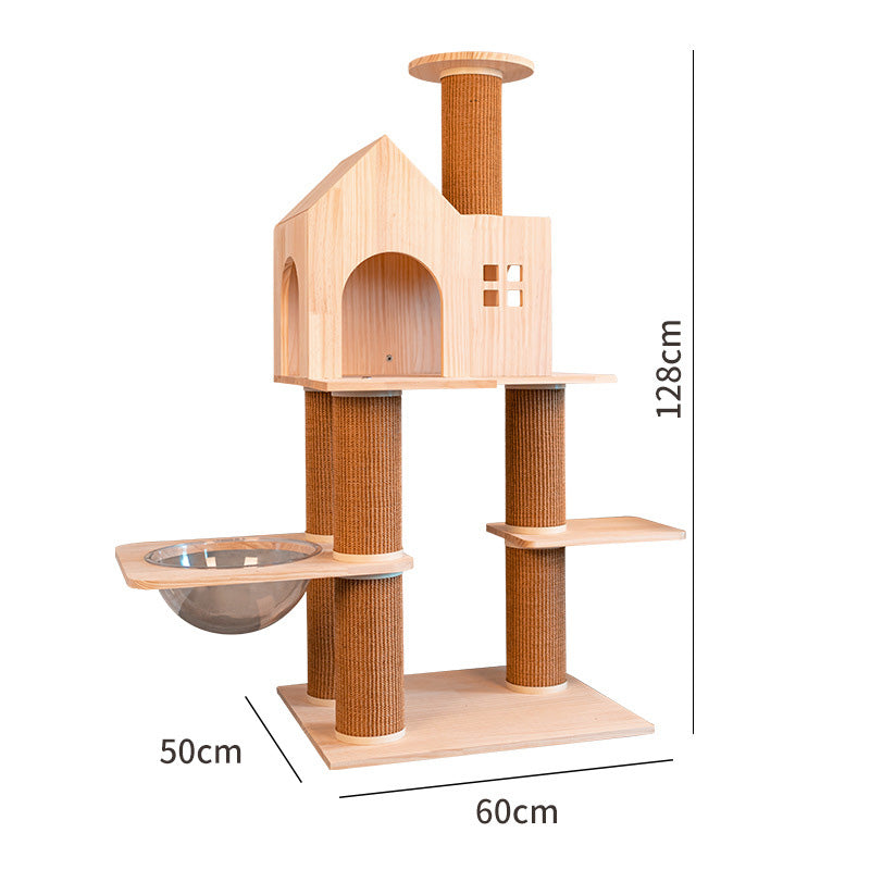 New update pine wood cat climbing frame with house