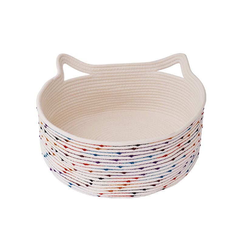 Cat ear hand made cotton rope pet basket