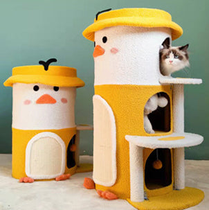 Yellow duck barrel-shaped cat condo