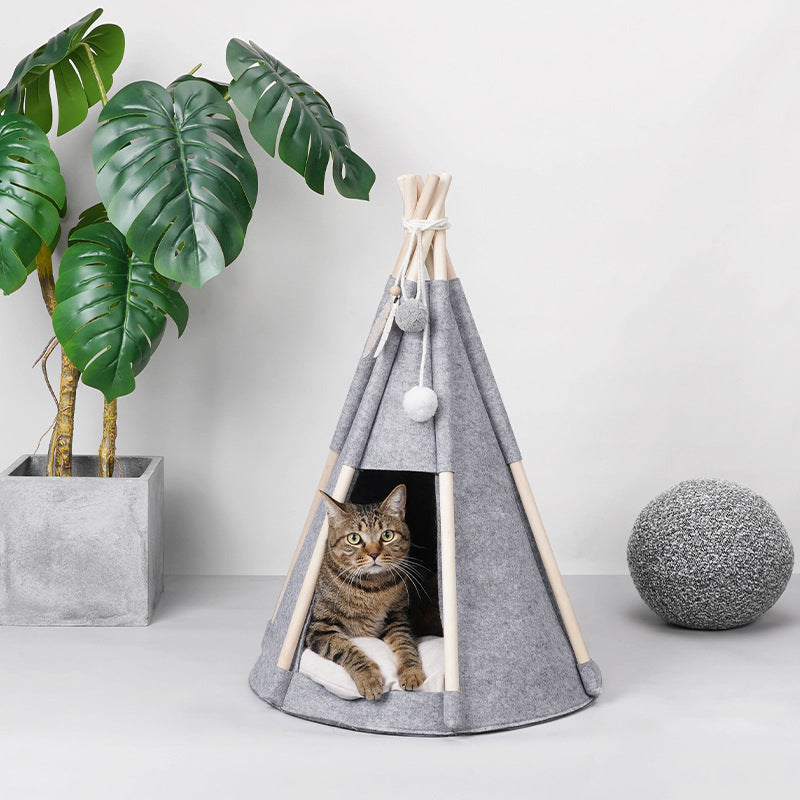 Felt cloth pet tent with toy ball