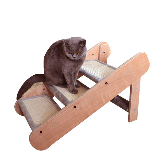 Adjustable wood pet stair cat scratcher