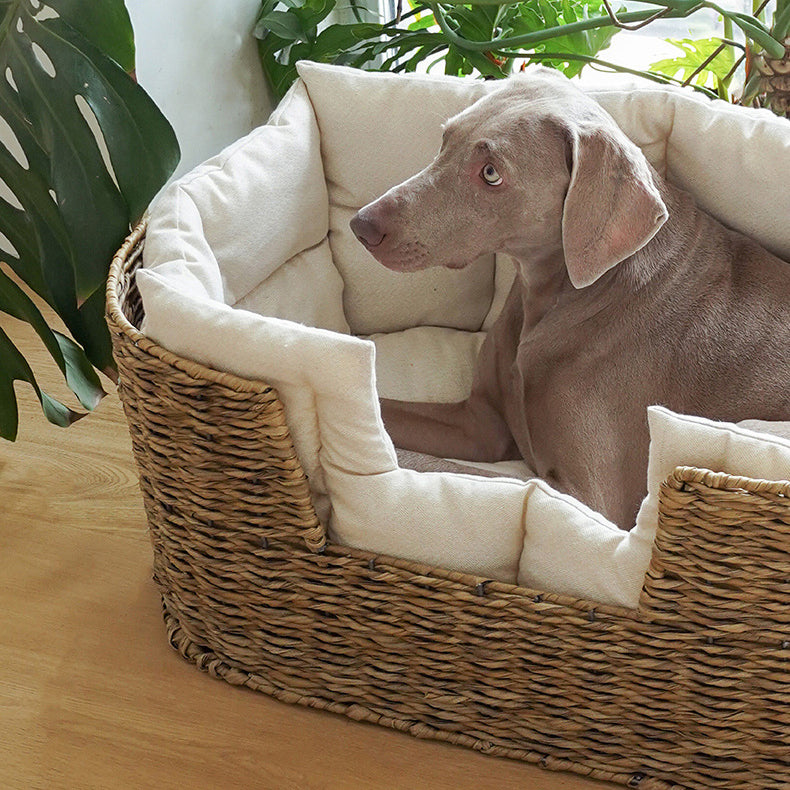 Hand-made plastic rattan waved pet bed