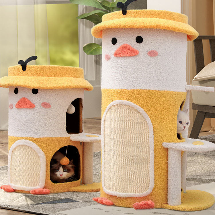 Yellow duck barrel-shaped cat condo