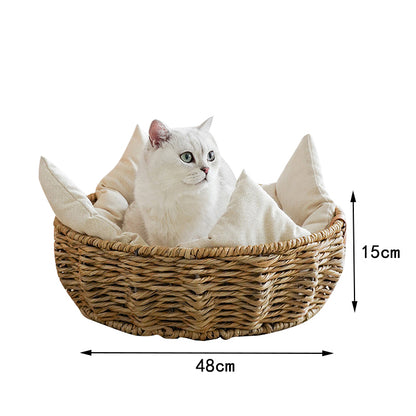 Hand-made plastic rattan waved pet bed