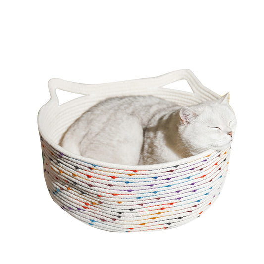 Cat ear hand made cotton rope pet basket