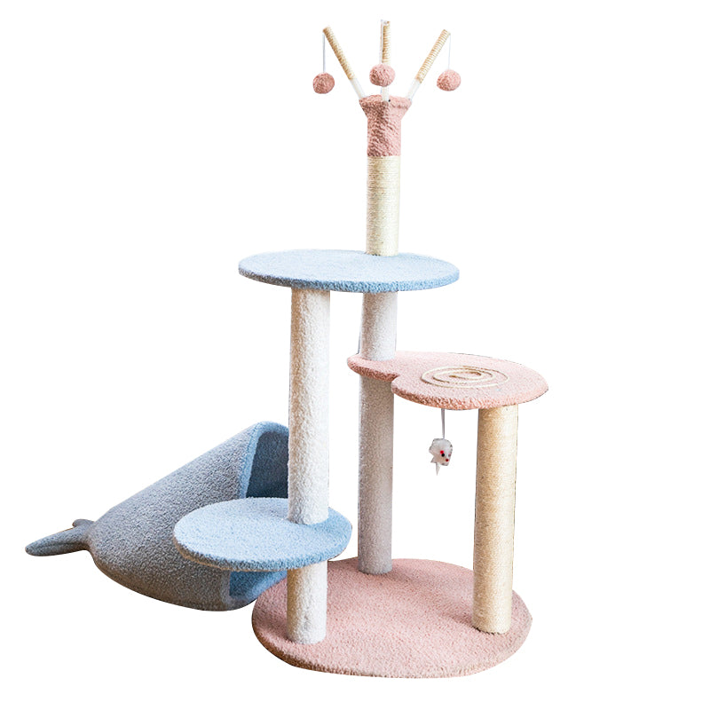 Plush cat tree with whale-shaped nest