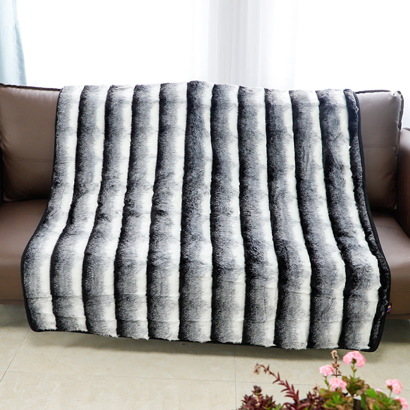 Black Gradient Striped Faux Fur Throw Blanket