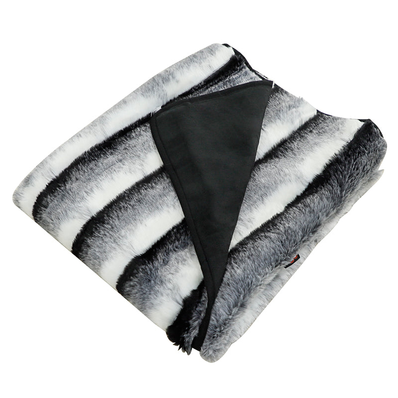 Black Gradient Striped Faux Fur Throw Blanket