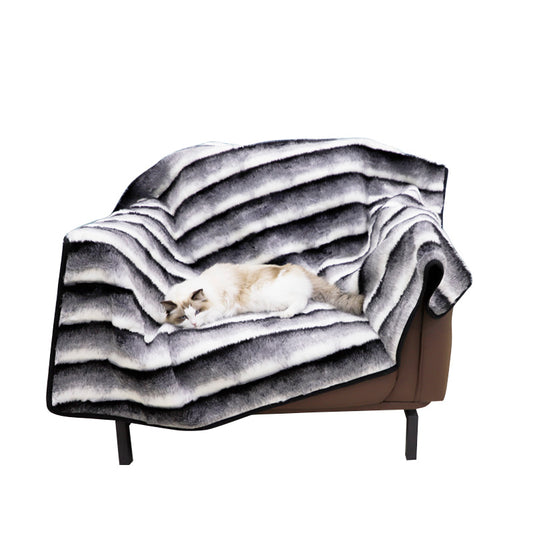 Black Gradient Striped Faux Fur Throw Blanket