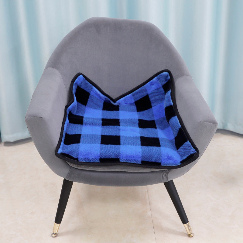 Blue plaid cat mat small dog couch blanket