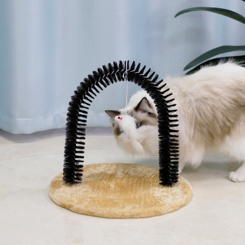 cat self groomer with toy mouse