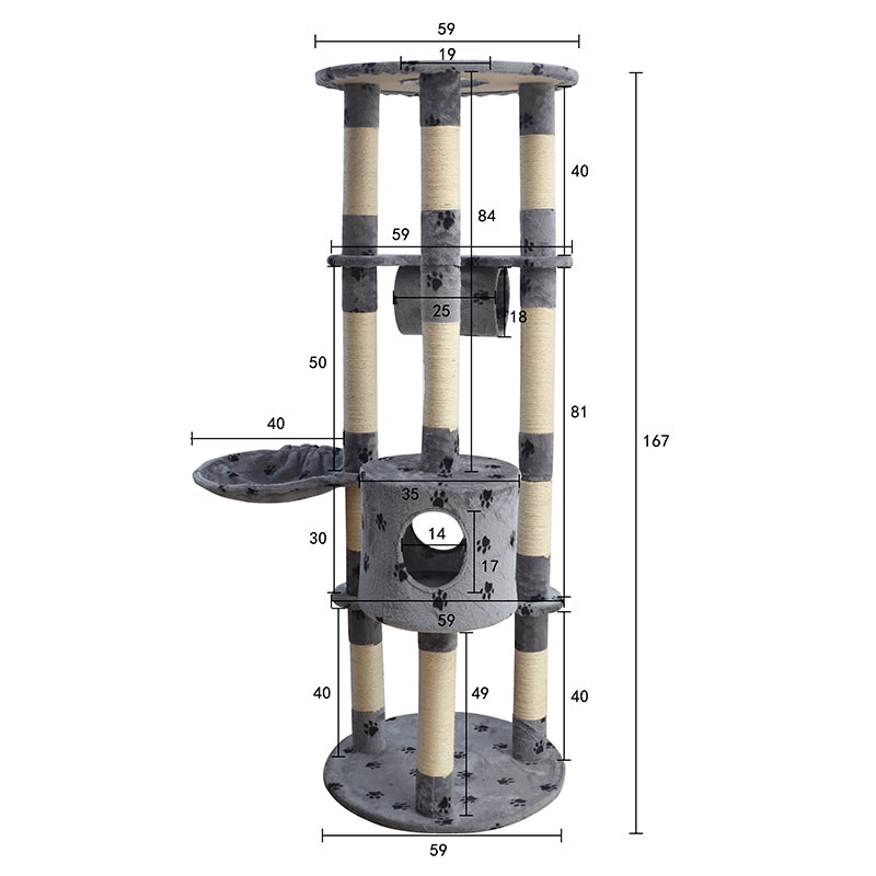 66-inch Paw Print Round Three Pillars Cat Tree