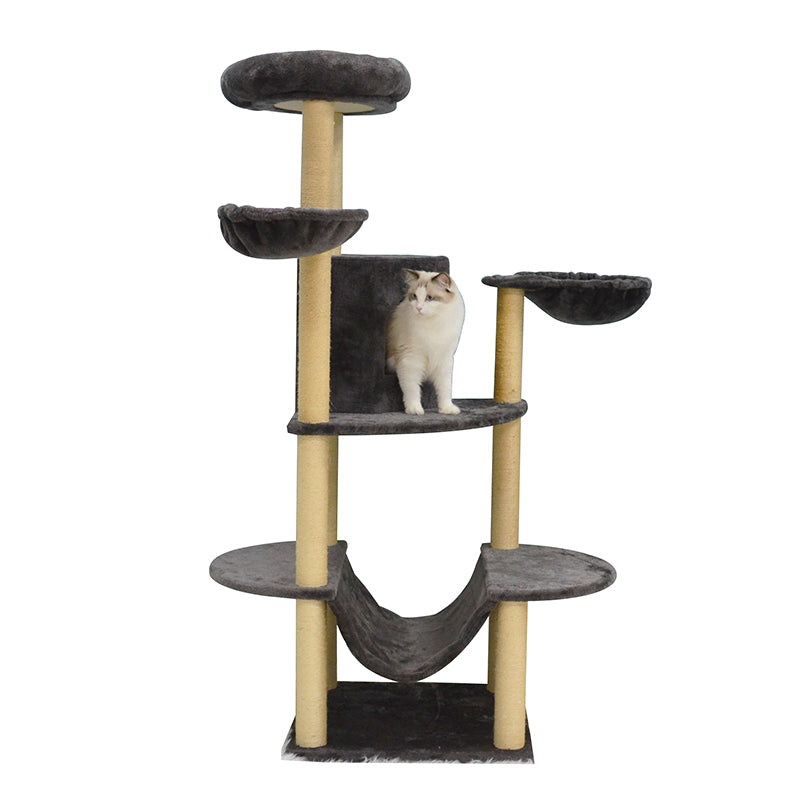 62 inches faux fur cat tree with hammock