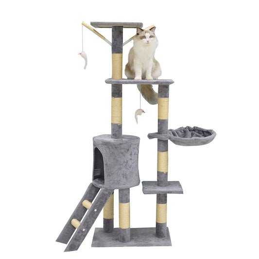 54 inches faux fur cat tree with ladder condo