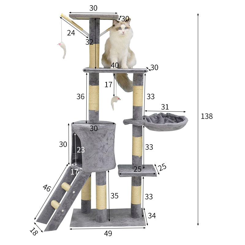 54 inches faux fur cat tree with ladder condo