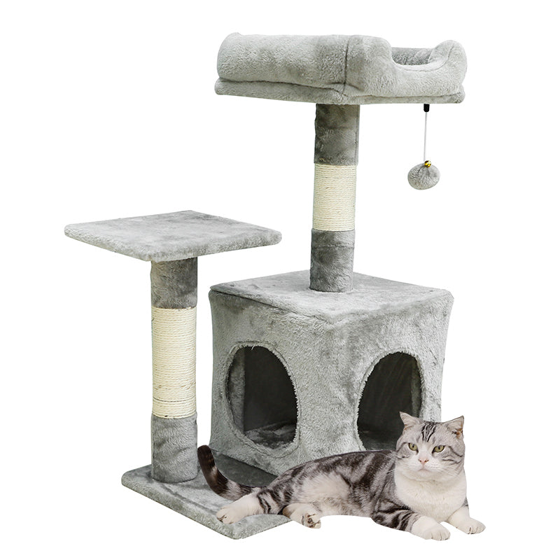 29 inches plush cat tree with two-door condo