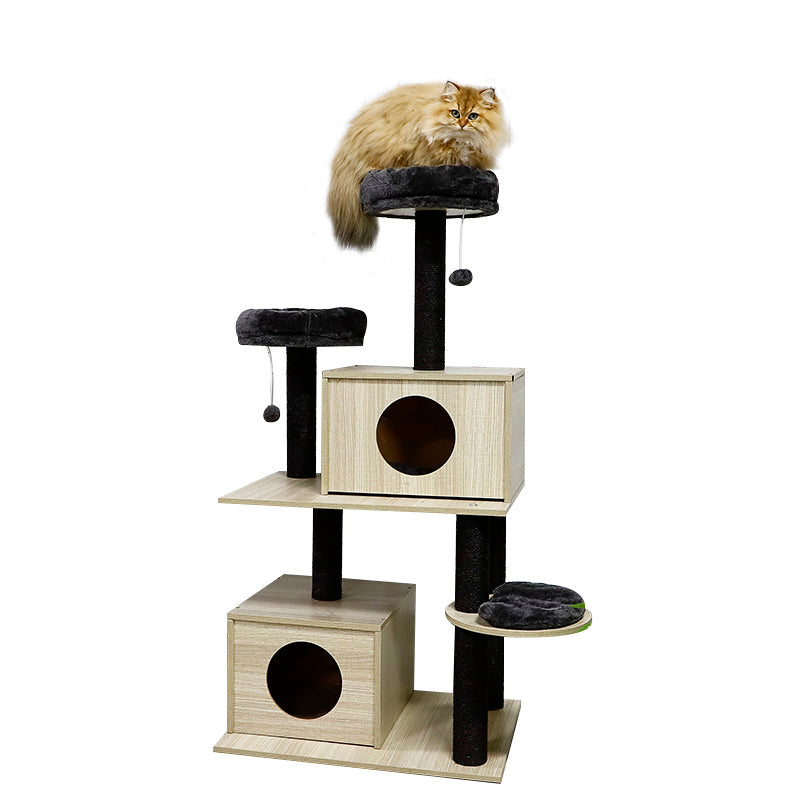 Luxury Wood Cat Condo with Plush Perch, Sisal Post, and Stable Base