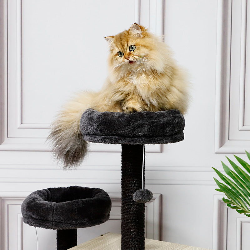 Luxury Wood Cat Condo with Plush Perch, Sisal Post, and Stable Base