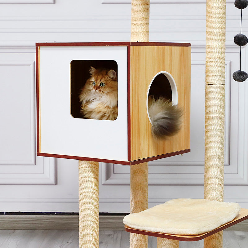 Cat Condo with Soft Perch, Sisal Post, Toy Ball, and Stable Base