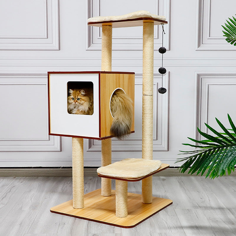 Cat Condo with Soft Perch, Sisal Post, Toy Ball, and Stable Base