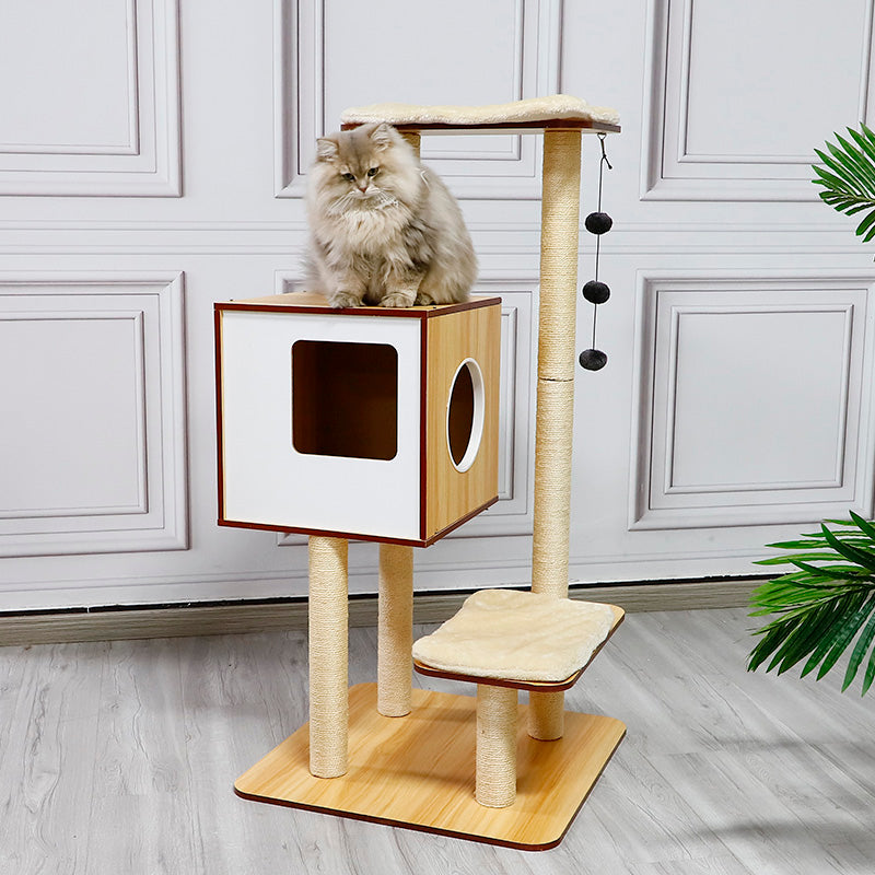 Cat Condo with Soft Perch, Sisal Post, Toy Ball, and Stable Base