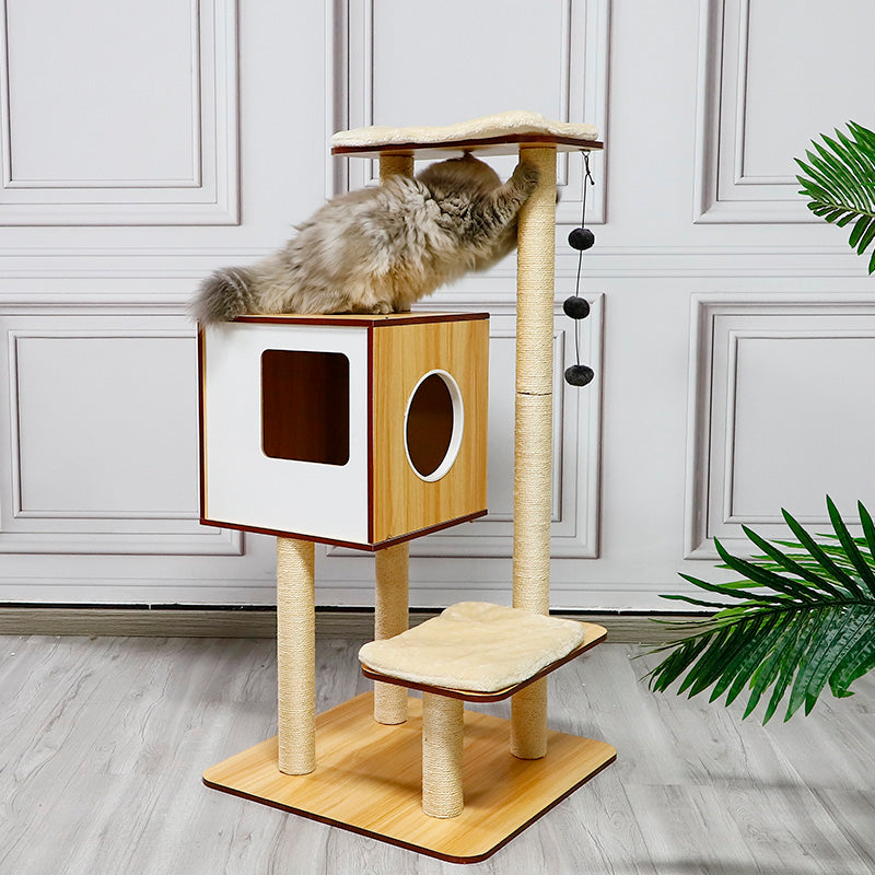 Cat Condo with Soft Perch, Sisal Post, Toy Ball, and Stable Base