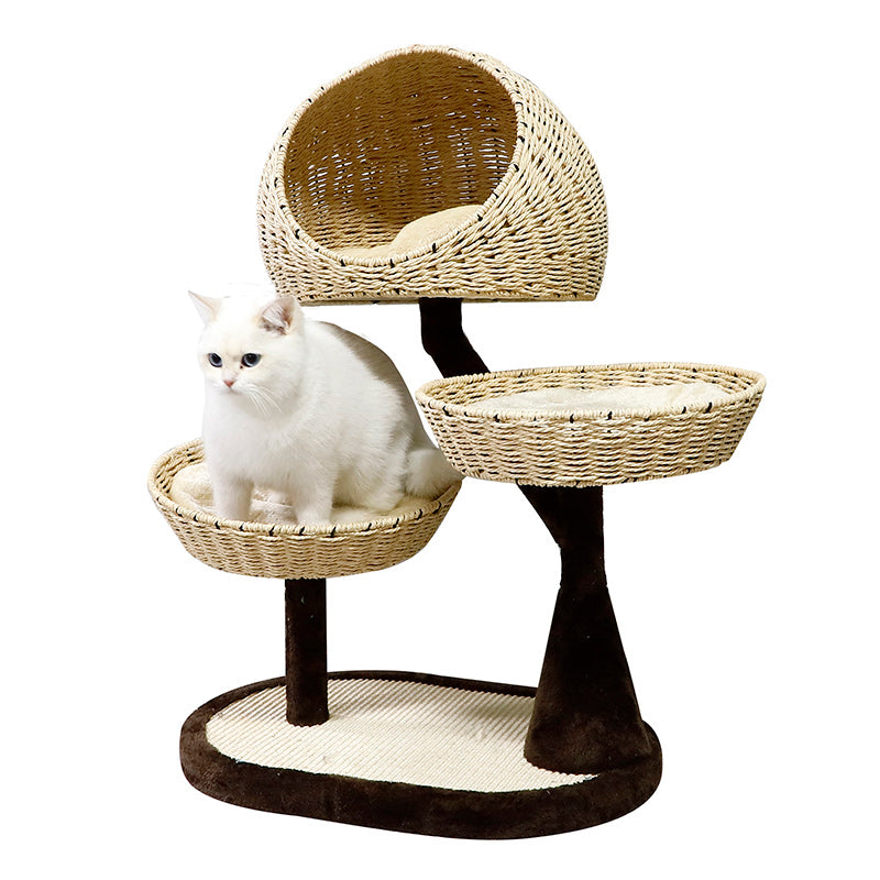 Handmade Rattan Cat Tower with Unique Styling