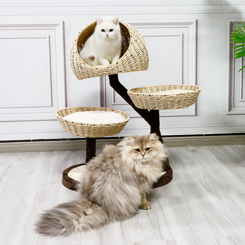 Handmade Rattan Cat Tower with Unique Styling