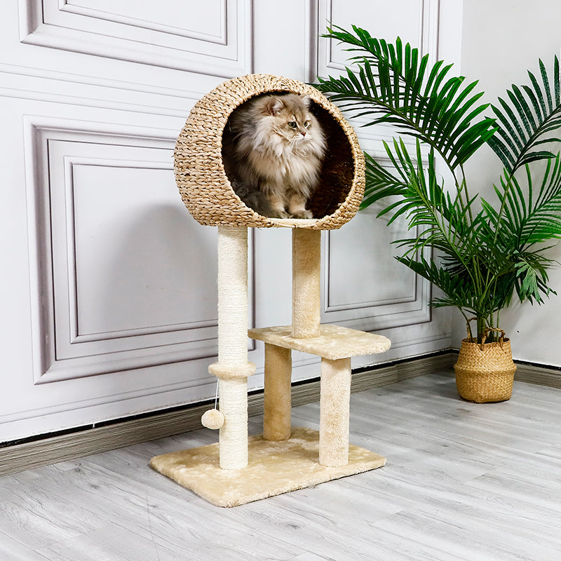 Rattan Nest Cat Tree with Sisal Post Scratcher