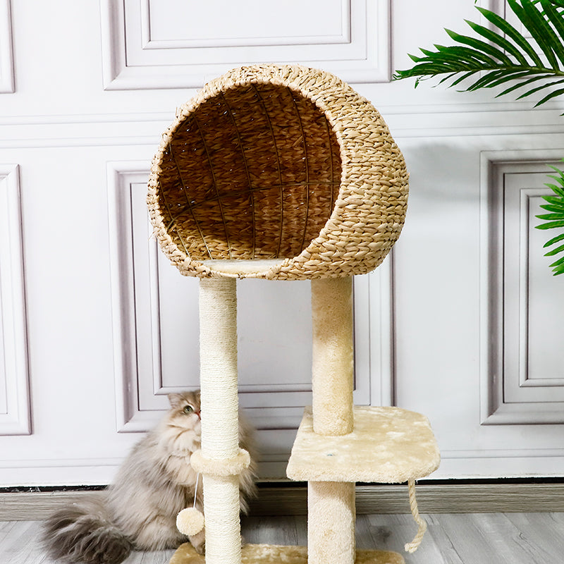 Rattan Nest Cat Tree with Sisal Post Scratcher