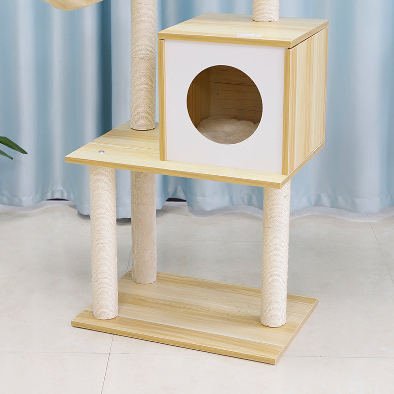 65 inch solid wood cat tower with condo