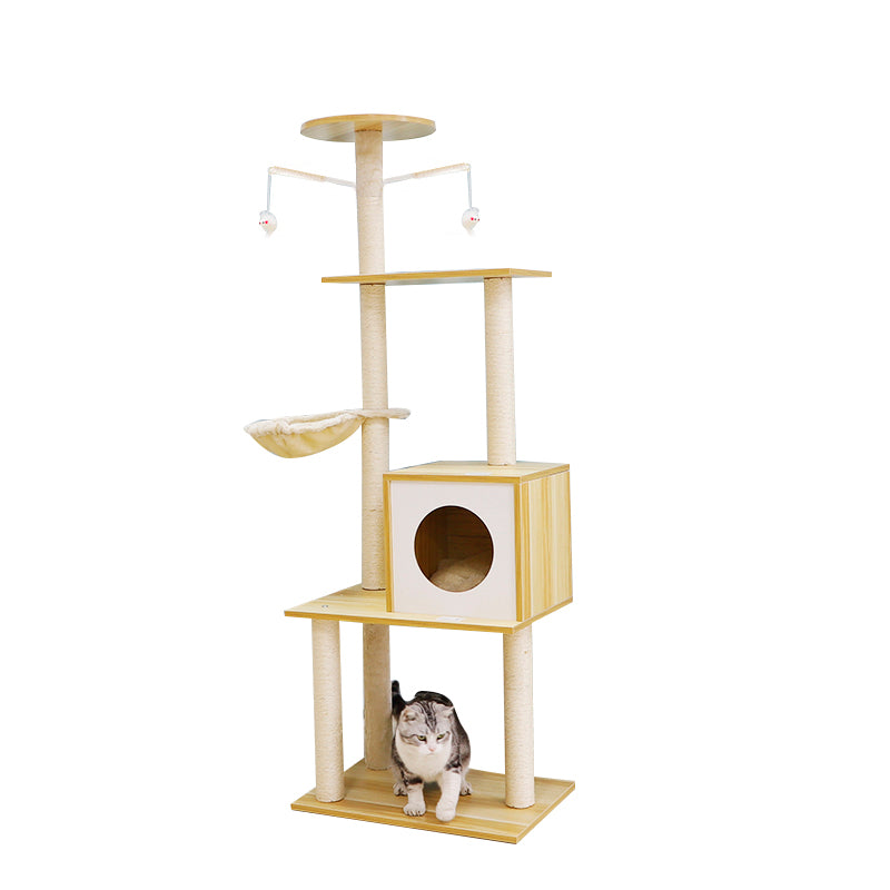 65 inch solid wood cat tower with condo