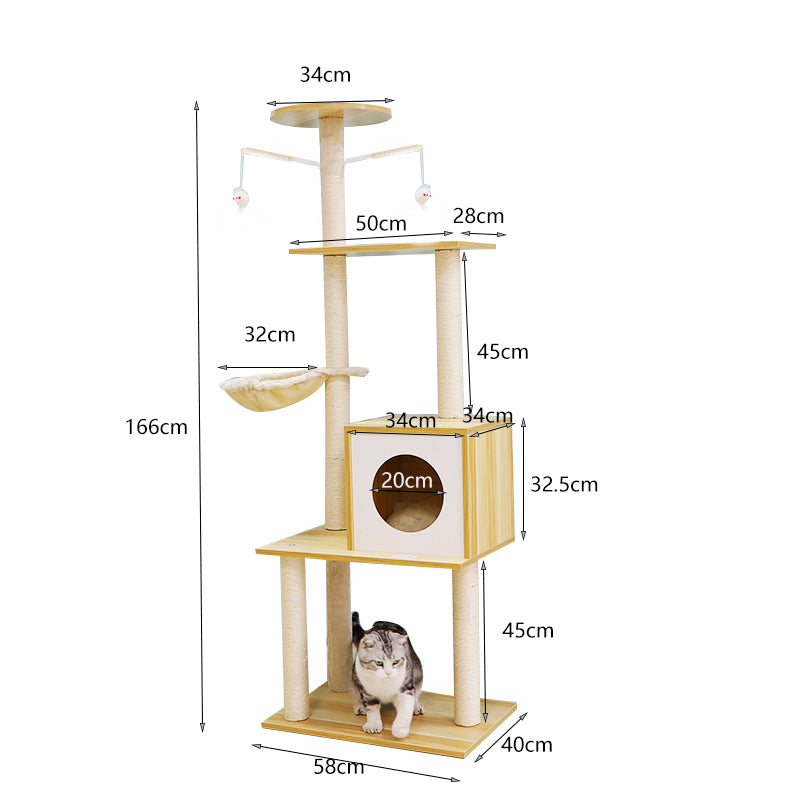 65 inch solid wood cat tower with condo