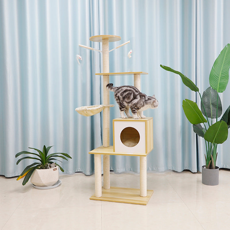 65 inch solid wood cat tower with condo