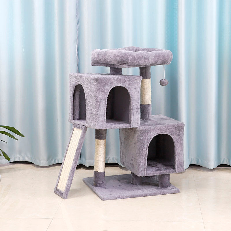 34 inch plush cat tree with condos and ladder