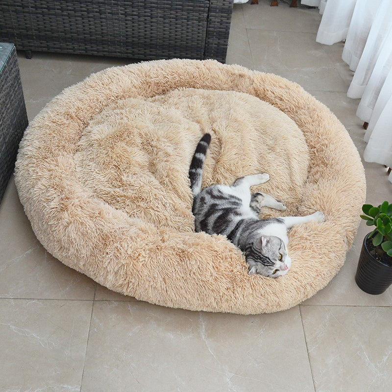 Donut beige plush dog bed