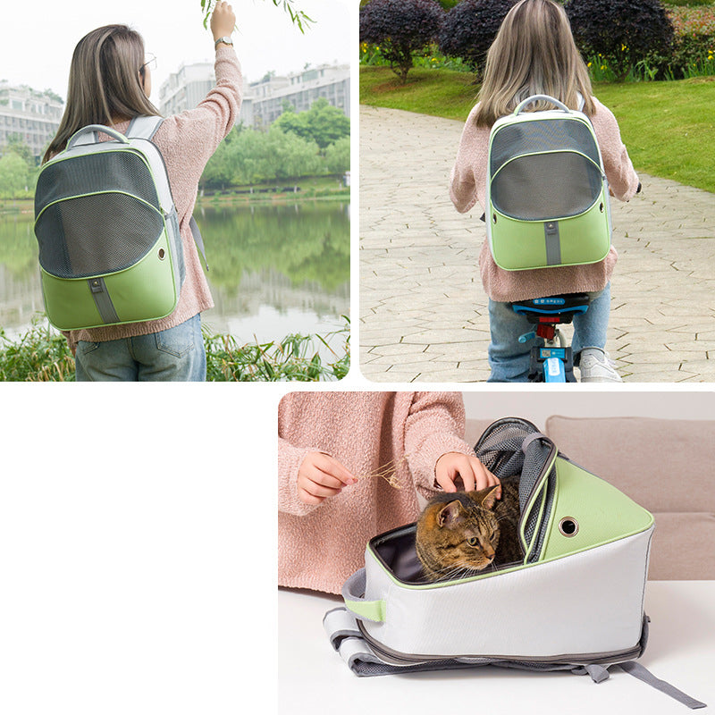 Color blocking portable pet travel backpack