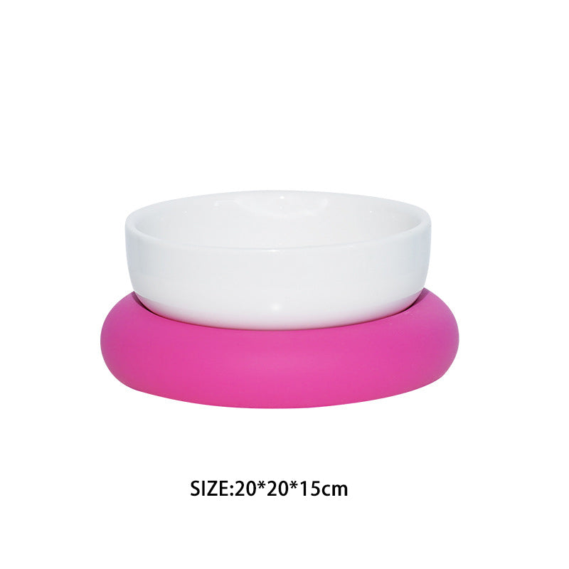 Circle ceramic pet bowls with silicone stand