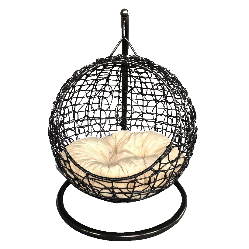 Rattan-weaved hanging basket pet house with soft mat